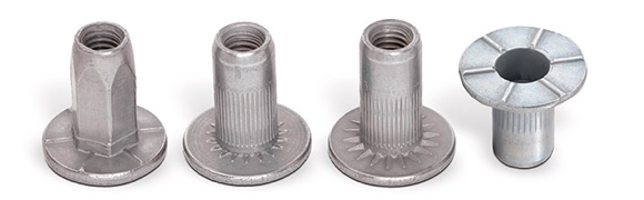 Blind rivet nuts with different under and over-head serrations